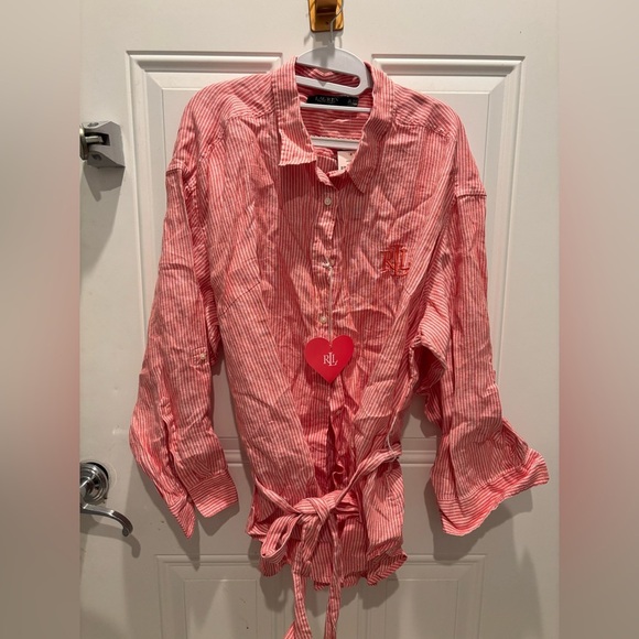 Lauren Ralph Lauren Striped Logo Linen Shirt - Picture 2 of 7